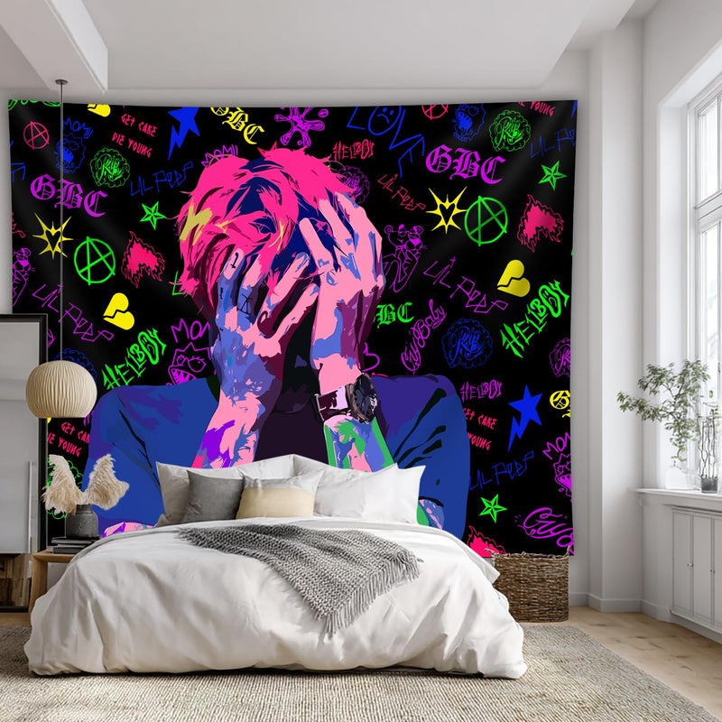 PSYHILAR Lil Peep Tapestry Blacklight, Rapper Black Light Poster for Bedroom, Hip Hop Star Music UV Flag (40 x 30 Inches) - Image 5