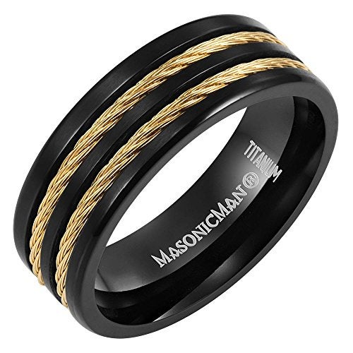 Willis Judd MasonicMan Men’s Masonic Titanium Ring (Rope Inset, Latin Engraving) - Image 2