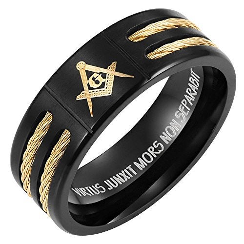 Willis Judd MasonicMan Men’s Masonic Titanium Ring (Rope Inset, Latin Engraving) - Image 1