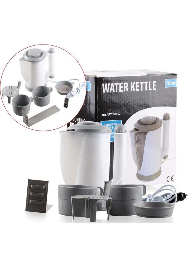 12v Travel Kettle & Utility Set 700ml, Low Wattage  In Car, Van, Plug and Play 2 Cups, Fork, Spoon and Strainer. - Image 2