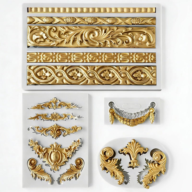 HKNMTT Baroque Style Silicone Molds Curlicues Scroll 3D Border for Clay Fondant Chocolate Sugar Craft Decor, Vintage Wedding Birthday Cake Cupcake Topper Decoration - Image 1