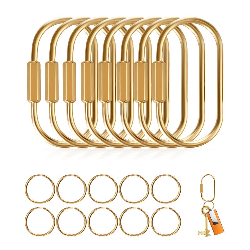 Muitcdo Brass Key Rings Bulk, Gold Key Chain Organizer Holder for Men Women with Secure Screw Locking, Cute Purse Bag Charms for Handbags, Small Carabiner Clip for Dog Leash Pet Tags (8 Pack) - Image 1