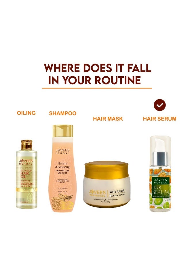 Jovees Herbal Hair Serum Provides shine For Frizzy Hair | Deep Smoothening & damage protection With Grape Seed and Almond Oil Prevents Hairfall | Light-Weight & Non-Sticky | For All Hair Types- 60ml - Image 3