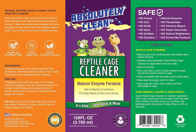 Absolutely Clean Amazing Reptile & Amphibian Terrarium Cleaner and Deodorizer - Just Spray/Wipe - Safely & Easily Removes Reptile & Amphibian Messes - USA Made (128oz Refill - Save 60%) - Image 3