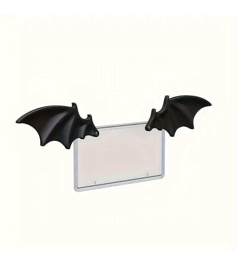 Black Set of 2 Batwing License Plate Frames Sturdy Plastic Horror Car Decor - Image 1