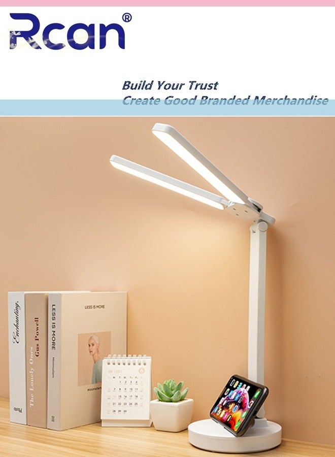 Rcan LED Double Lamp Cap Portable Foldable Desktop Eye Caring Table Lamp Adjustable 3 Color Temperatures USB Powered Bedside Table Lamp Reading Study Lamp for Kids Home Office Dormitory - Image 4