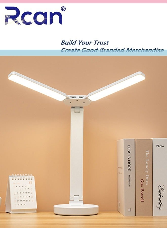 Rcan LED Double Lamp Cap Portable Foldable Desktop Eye Caring Table Lamp Adjustable 3 Color Temperatures USB Powered Bedside Table Lamp Reading Study Lamp for Kids Home Office Dormitory - Image 2