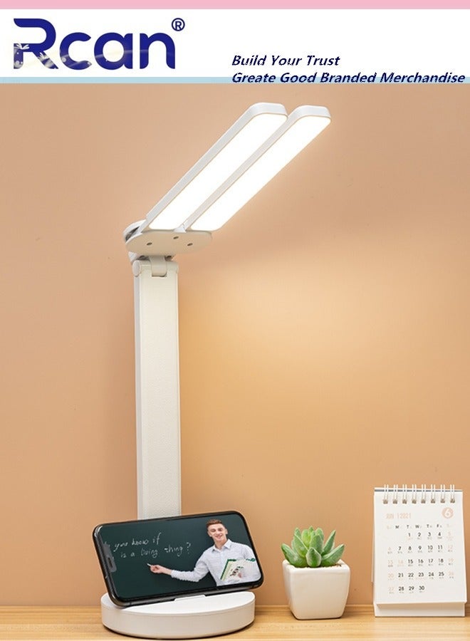 Rcan LED Double Lamp Cap Portable Foldable Desktop Eye Caring Table Lamp Adjustable 3 Color Temperatures USB Powered Bedside Table Lamp Reading Study Lamp for Kids Home Office Dormitory - Image 3