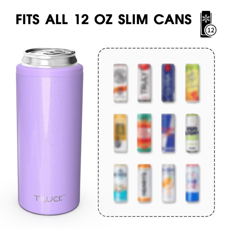TILUCK Skinny Can Cooler for Slim Beer & Hard Seltzer, Stainless Steel, Doucle-Walled Stainless Steel Insulated Slim Cans, Standard 12 oz (Lavender) - Image 3
