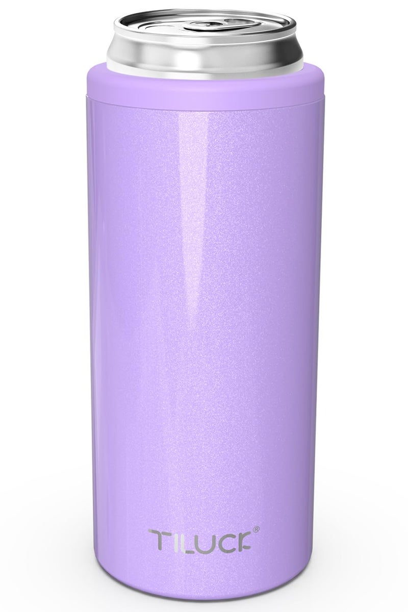 TILUCK Skinny Can Cooler for Slim Beer & Hard Seltzer, Stainless Steel, Doucle-Walled Stainless Steel Insulated Slim Cans, Standard 12 oz (Lavender) - Image 1