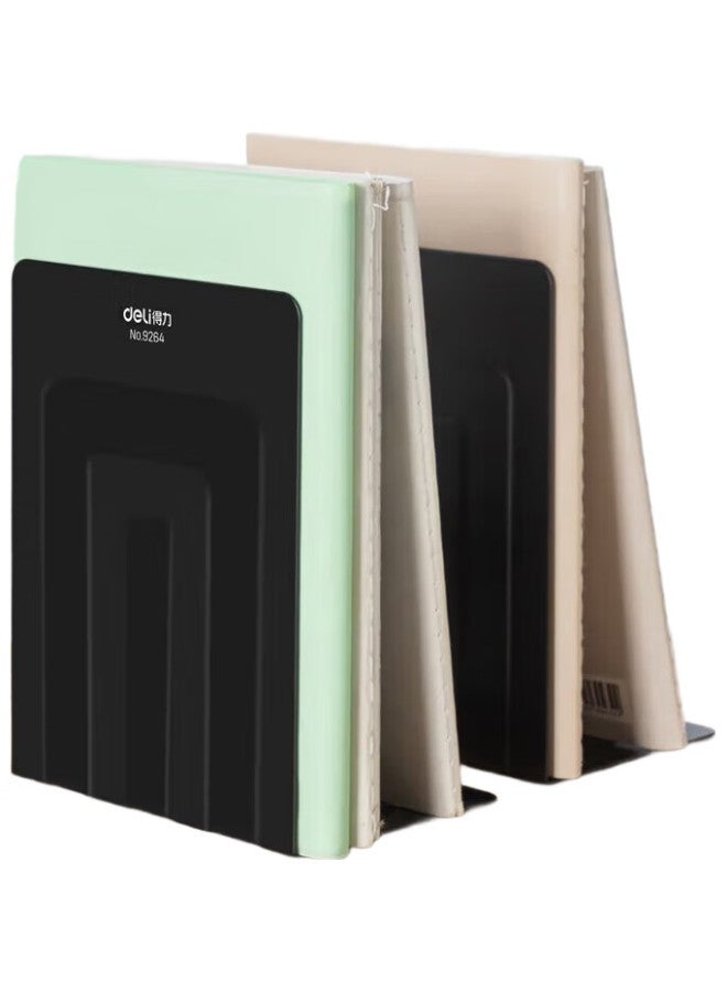 Deli 7-Inch (17Cm High) Seamless Metal Desktop Bookend Organizer Shelf, Office Bookend 2 Pieces / Office Study Supplies, Black 9264 - Image 2