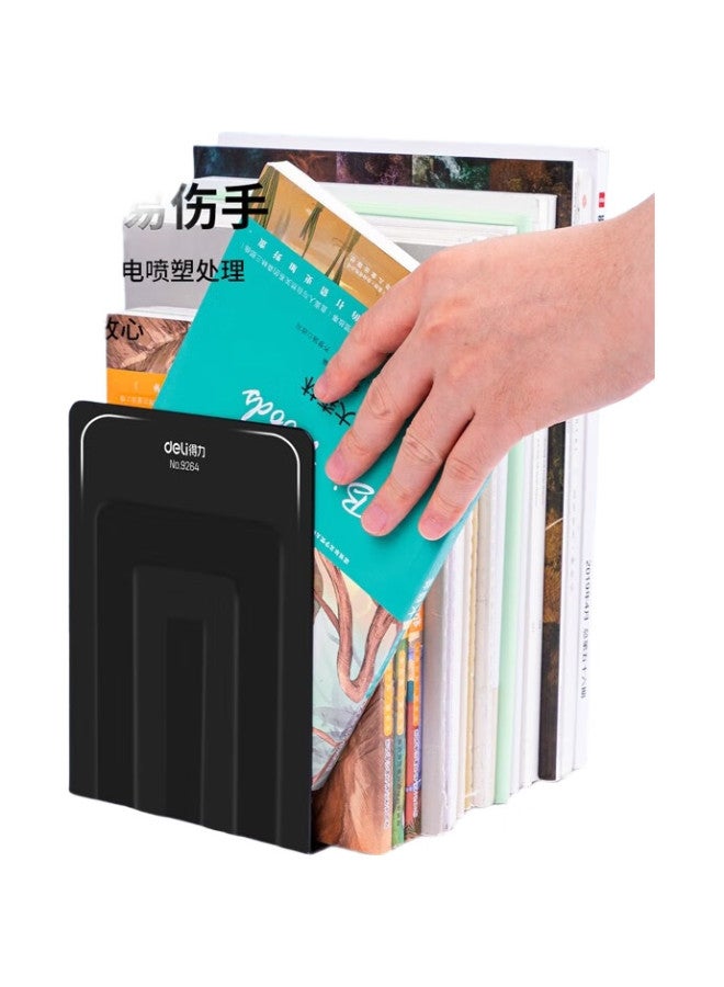 Deli 7-Inch (17Cm High) Seamless Metal Desktop Bookend Organizer Shelf, Office Bookend 2 Pieces / Office Study Supplies, Black 9264 - Image 3