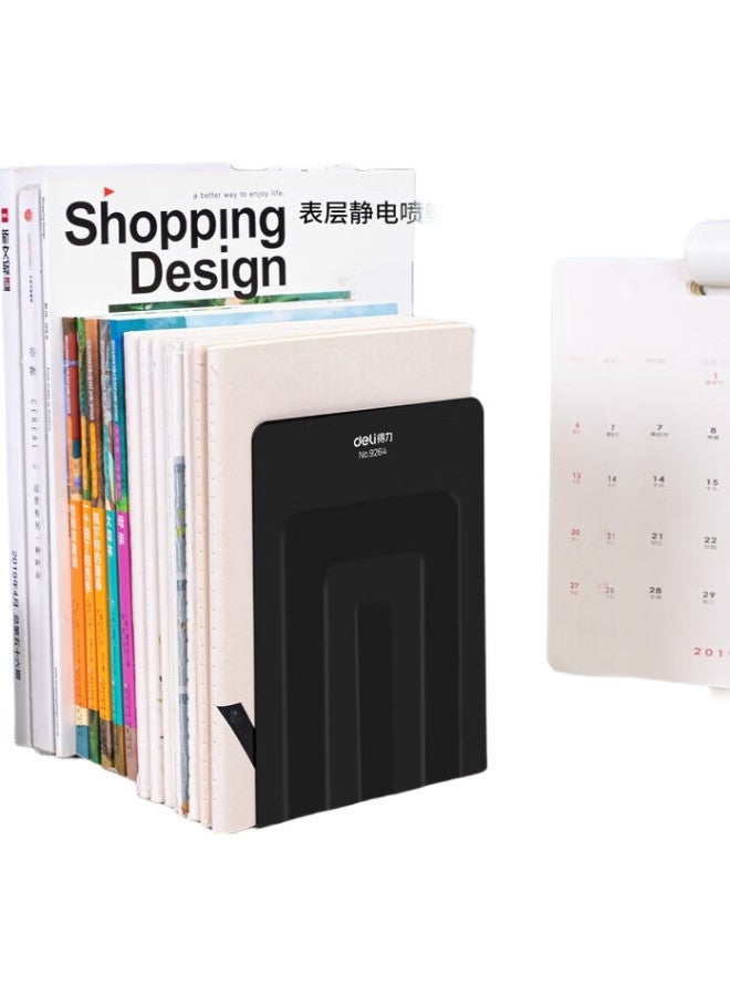 Deli 7-Inch (17Cm High) Seamless Metal Desktop Bookend Organizer Shelf, Office Bookend 2 Pieces / Office Study Supplies, Black 9264 - Image 1