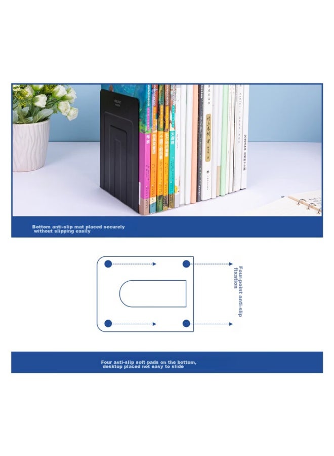 ديلي Deli 7 بوصة منظم مكتبي معدني عديم اللحامات، طرفي كتب للمكتب 2 قطعة / لوازم دراسة للمكتب، أسود 9264 - Image 5