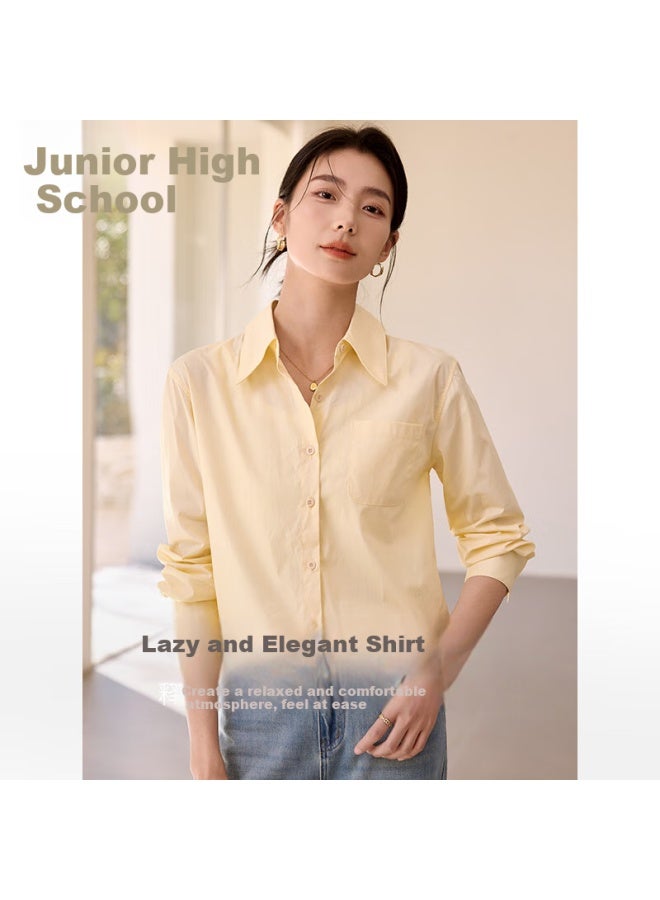 First Application Chushen Spring And Autumn Long-sleeve Shirt For Women, Lapel Collar, Pocket Design, Solid Color, Simple Style, Commuter Top, S143c2035 - Image 2