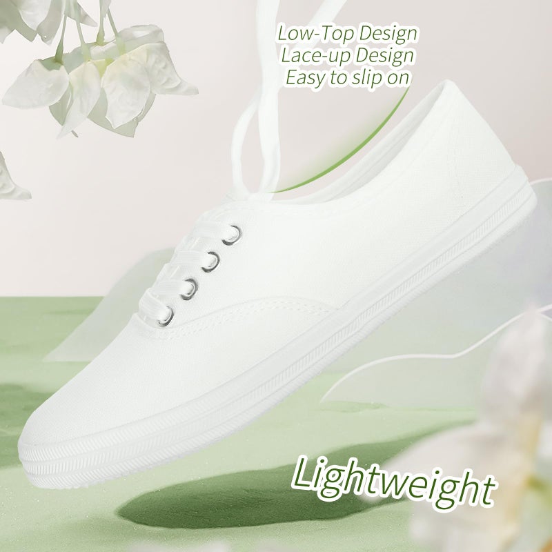 TUOPIN Womens White Canvas Sneakers Low Top Lace-up Canvas Shoes Lightweight Casual Tennis Shoes(White.US9.5) - Image 4