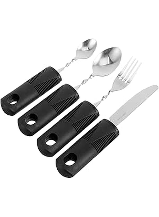 Adaptive Utensils For Elderly 4Pcs Bendable Fork Spoons Non Slip Handles For Hand Tremors - Image 1