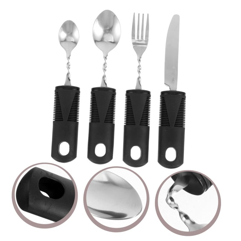 Adaptive Utensils For Elderly 4Pcs Bendable Fork Spoons Non Slip Handles For Hand Tremors - Image 5