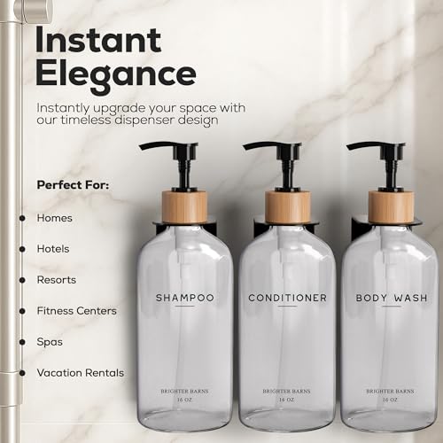 Brighter Barns Clear Shampoo and Conditioner Dispenser Set Wall Mounted by Brighter Barns Plastic Shower Dispenser 3 Chamber No Drill Refillable Shampoo Body Wash and Conditioner Bottle for Shower Wall Clear - Image 3