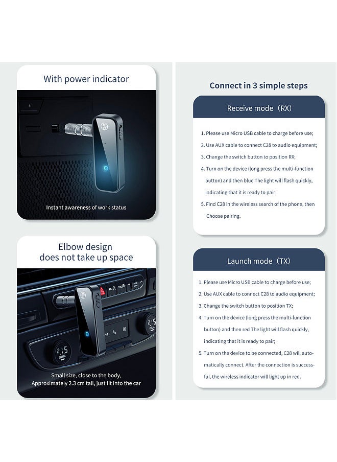 Generic C28 Bluetooth Transmitter and Receiver, Hands-free Car Kit, Wireless Audio Adapter with Microphone, for Headphone Speaker Car Stereo MP3 TV PC  - Image 5