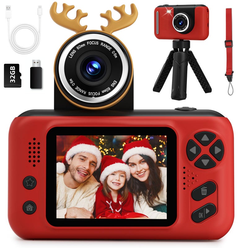Makolle Kids Camera Girls for 3 4 5 6 7 8 9 Years Old Girls,1080P HD Video Selfie Camera with 32G SD Card Kids Digital Camera Toys for Toddler Birthday Gifts Red - Image 1
