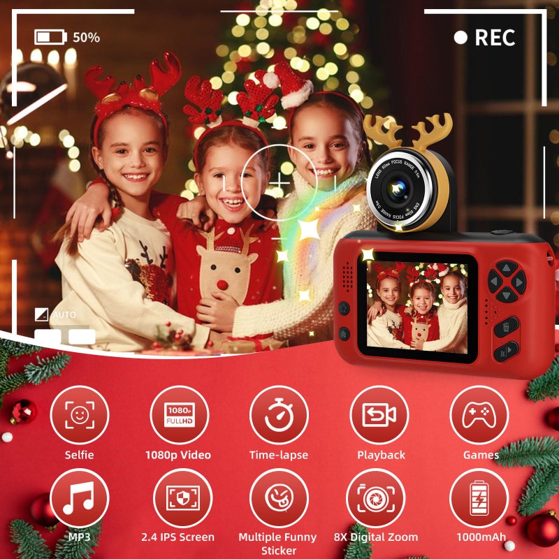Makolle Kids Camera Girls for 3 4 5 6 7 8 9 Years Old Girls,1080P HD Video Selfie Camera with 32G SD Card Kids Digital Camera Toys for Toddler Birthday Gifts Red - Image 2