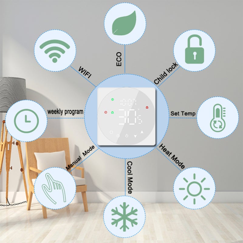 منظم الحرارة الذكي Tuya WiFi مع شاشة LCD تعمل باللمس 5A لجهاز غلاية المياه/الغاز قابل للبرمجة الأسبوعية مع التحكم عن بعد عبر التطبيق - Image 5