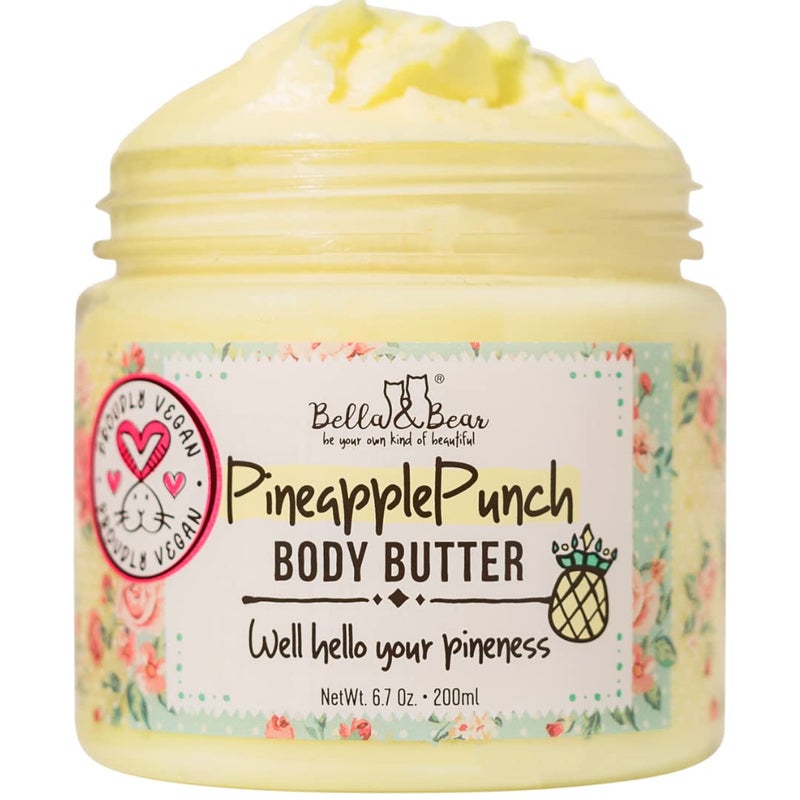 Bella and Bear Bella & Bear Pineapple Body Butter, Hydrating Formula - Vegan Travel Size (6.7oz) Fresh Pineapple Scent - Image 1