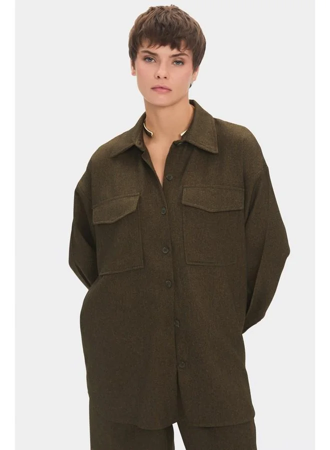 JUNE June Women Regular/Normal Fit Pocket Detailed Shirt Khaki