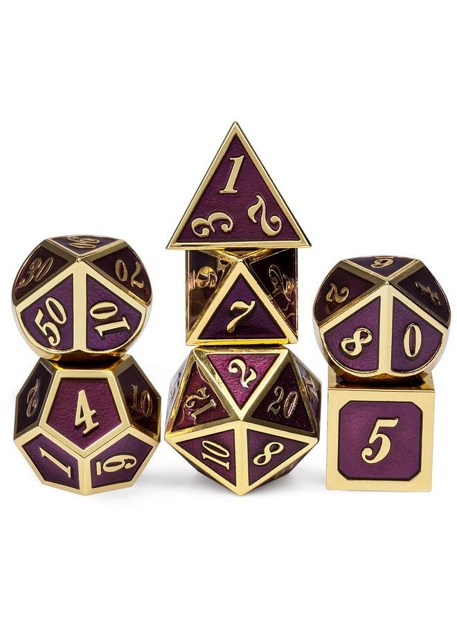 DNDND D&D Table Game Dice Set, 7PCS Metal Die with Metal Gift Box for Dungeons and Dragons (Dark Purple and Gold Number) - Image 1