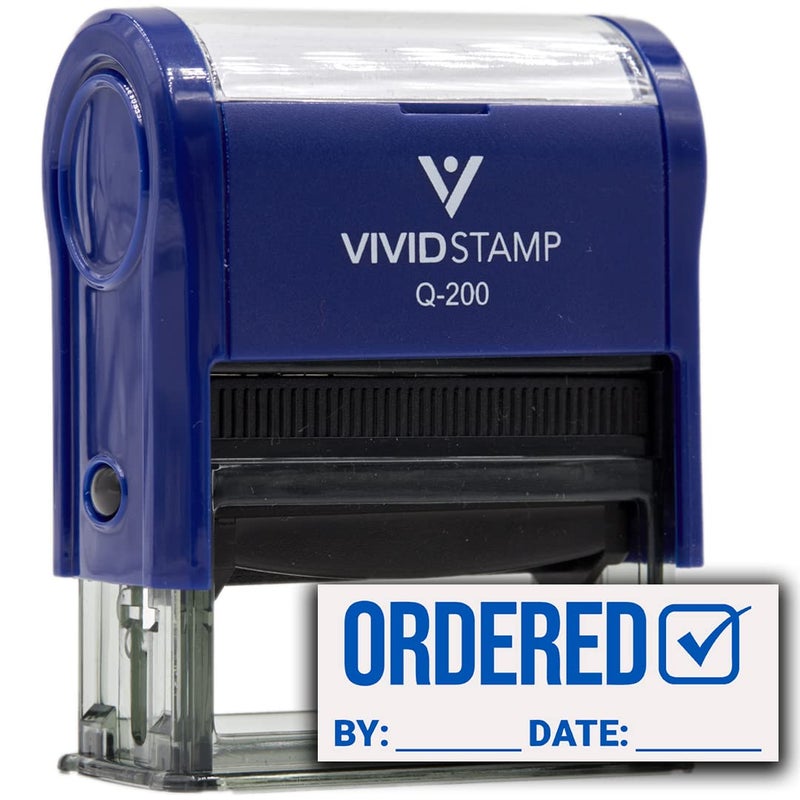 Vivid Stamp Ordered by Date Order Complete Self Inking Rubber Stamp Blue Ink  Q200