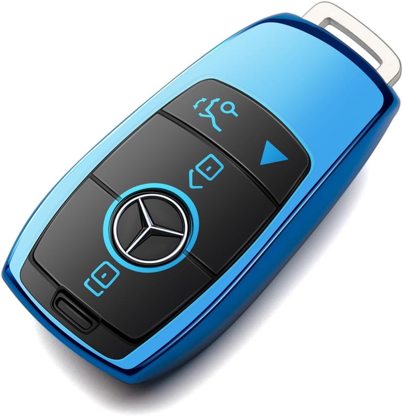 ZSPDACC Compatible with Mercedes Benz Key Fob Cover Blue car key chain case Protector Holder E300 E350 E400 E450 A220 CLA250 C300 GLA250 GLB250 GLC300 GLE350 GLE450 GLE580 G550 C43 E53 E63 Accessories - Image 1