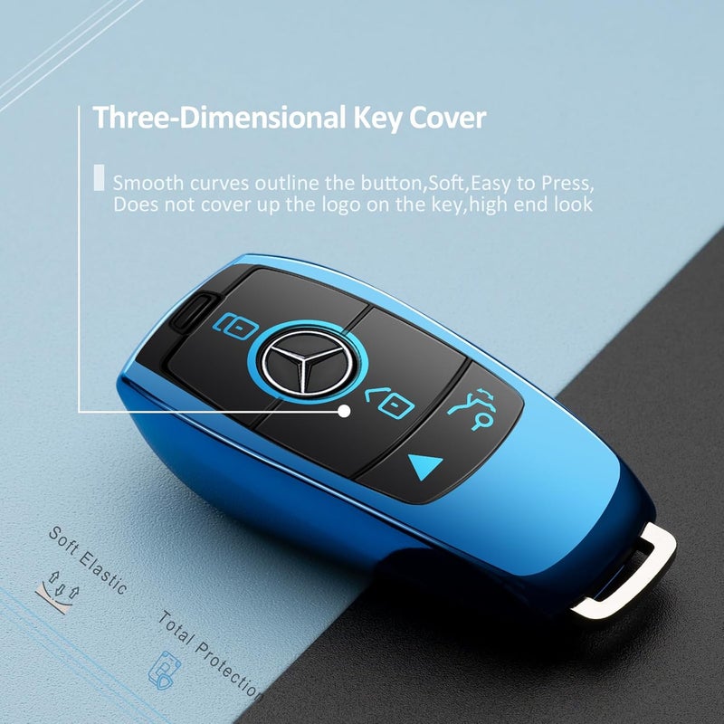 ZSPDACC Compatible with Mercedes Benz Key Fob Cover Blue car key chain case Protector Holder E300 E350 E400 E450 A220 CLA250 C300 GLA250 GLB250 GLC300 GLE350 GLE450 GLE580 G550 C43 E53 E63 Accessories - Image 3