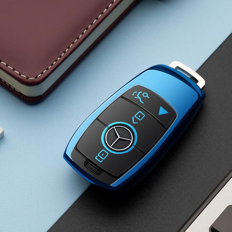 ZSPDACC Compatible with Mercedes Benz Key Fob Cover Blue car key chain case Protector Holder E300 E350 E400 E450 A220 CLA250 C300 GLA250 GLB250 GLC300 GLE350 GLE450 GLE580 G550 C43 E53 E63 Accessories - Image 5