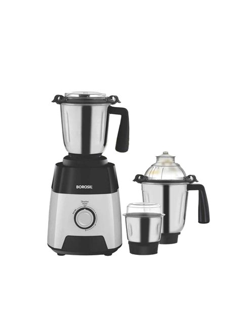 Borosil Silverline Mixer Grinder, for Wet/Dry Mixing & Grinding, 750 Watts, 3 Stainless Steel Jars (400 ml Chutney Jar, 1.5 L Blending Jar, 1.2 L Dry/Wet Grinding Jar), Mixie for Kitchen