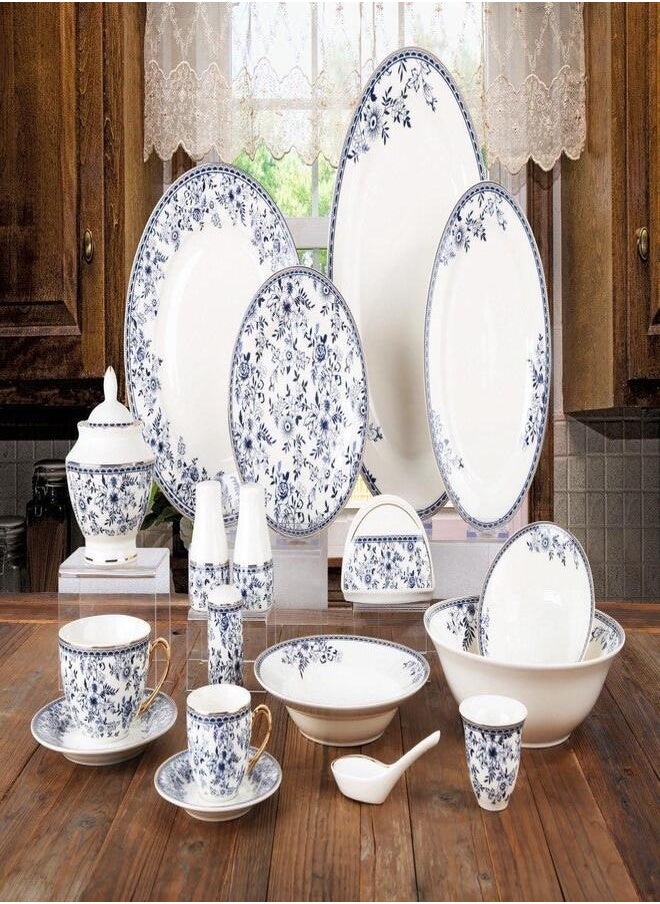 Bright Stone '71-Piece NBC Round Dinnerware Set – Includes Dinner Plates, Dessert Plates, Soup Plates, Salad Bowls, Tea and Coffee Sets, and Accessories – Elegant and Durable Tableware for Home Dining and Entertaining 