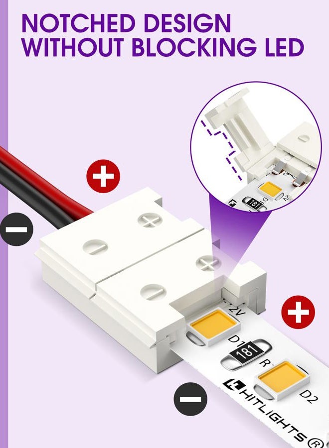 HitLights LED Strip Connector 2Pin 8mm LED Connector Kit Include Solderless Gapless Connector, 6Inch Jumper Connector, DC Female and Connector, DC Jack Splitter for LED Light Strips - Image 3