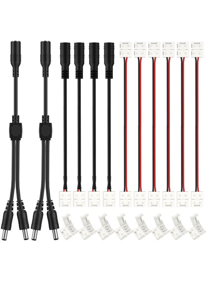 HitLights LED Strip Connector 2Pin 8mm LED Connector Kit Include Solderless Gapless Connector, 6Inch Jumper Connector, DC Female and Connector, DC Jack Splitter for LED Light Strips - Image 1