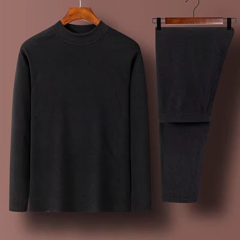 2024 velvet thermal underwear mens suit de Velvet half turtleneck heating thickened youth autumn clothes autumn and winter pants pajamas Dark gray - Image 2