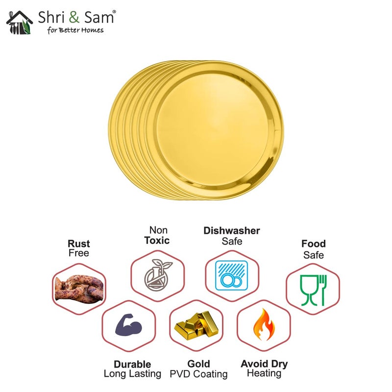 Shri & Sam طبق جانبي من الفولاذ المقاوم للصدأ باللون الذهبي مع طلاء PVD، مهيب، 6 قطع - Image 4