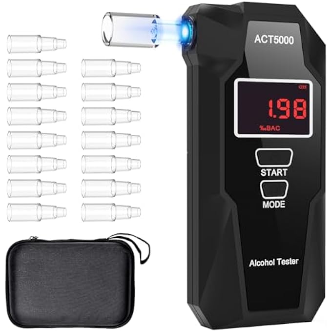 rayihni Electrochemical Alcohol Tester with 15 Nozzles and Carry Bag, British Fuel Cell Sensor, Professional Breathing Alcohol Meter, LCD Digital Tester, Pack of 50 - Image 1