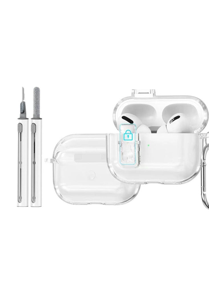 دكينج مناسب لسماعات AirPods Pro 3 مع غطاء واقٍ قابل للقفل، غطاء شفاف من TPU/PC لسماعات AirPods Pro 3 مع مجموعة تنظيف وسلسلة مفاتيح. شفاف - Image 1