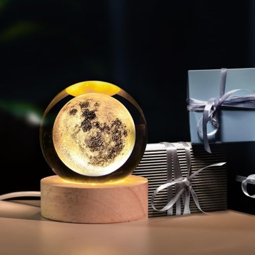 Blairmore-Moon Crystal Ball Night Light,2.4 Inch Glass Ball Night LED Lamp with Woodern Base,Decorations Gifts for Men,Women,Kids,Boys,Girls,Teens(Moon) - Image 4