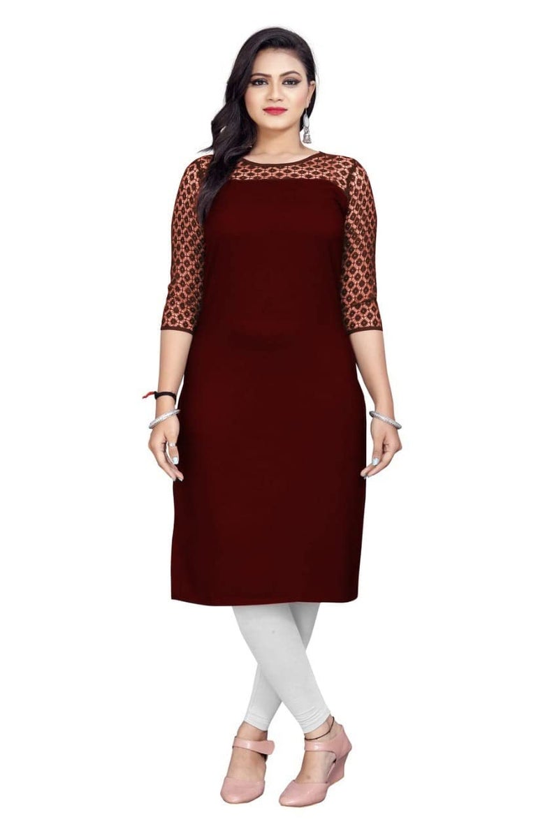 Dream Beauty Fashion Poly Net Straight Crepe Formal Casual Kurta/Kurti for Women and Girls (X-Large, Maroon) - Image 5