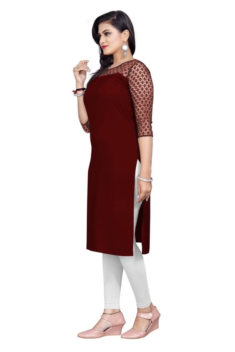 Dream Beauty Fashion Poly Net Straight Crepe Formal Casual Kurta/Kurti for Women and Girls (X-Large, Maroon) - Image 2