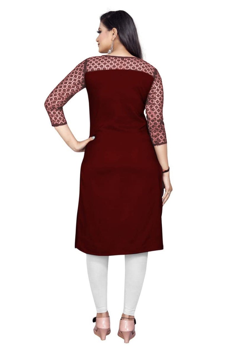 Dream Beauty Fashion Poly Net Straight Crepe Formal Casual Kurta/Kurti for Women and Girls (X-Large, Maroon) - Image 3
