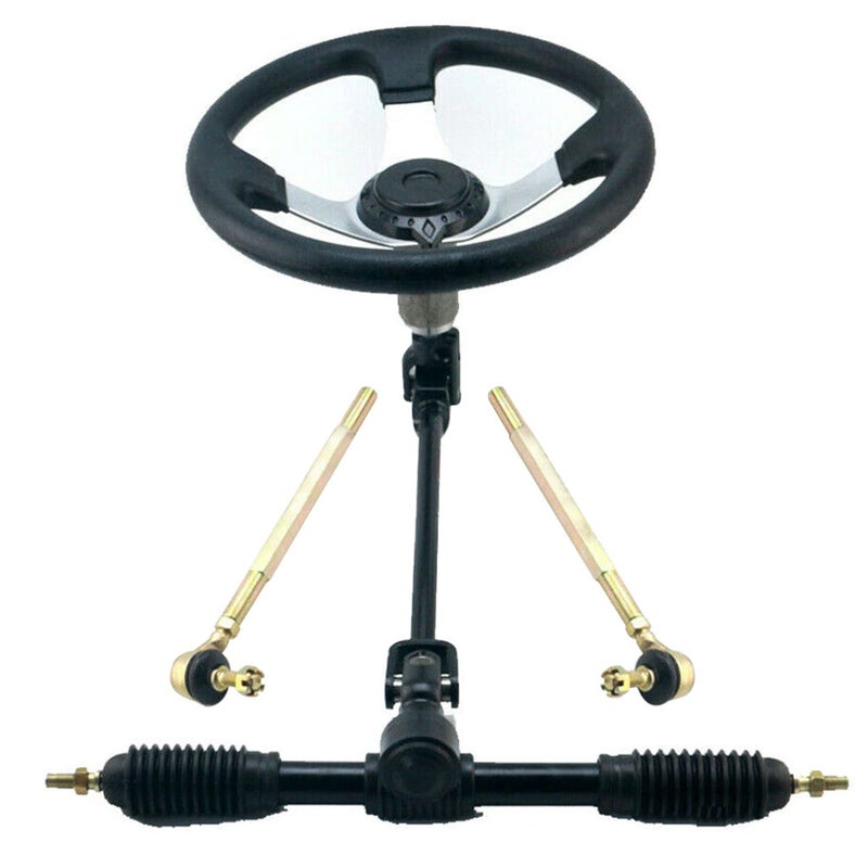 300mm Steering Wheel Assembly Steel Gear Rack Pinion Set Replacement for 110cc Go Kart