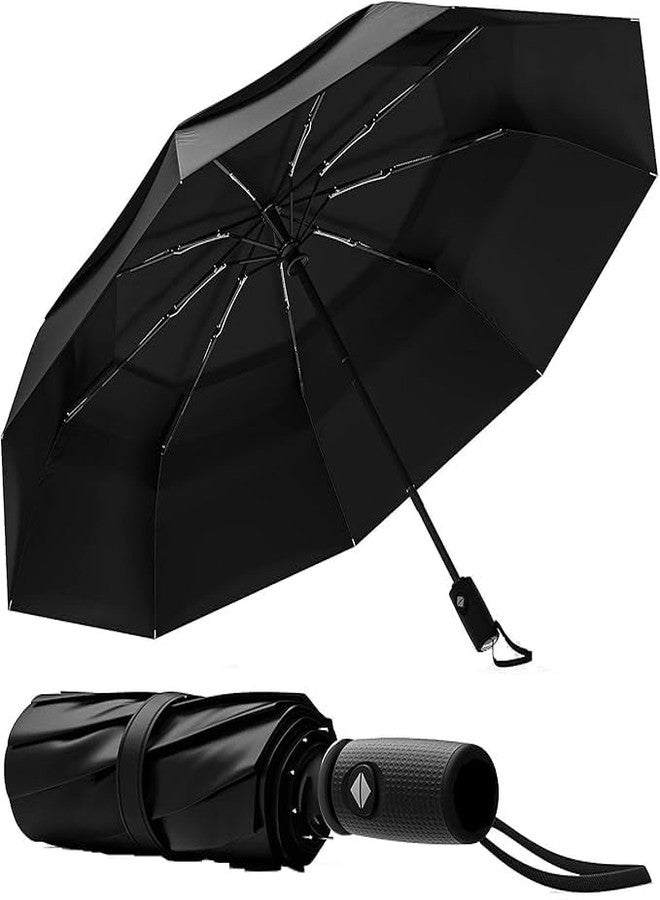 RGkJAS Auto Travel Umbrella - Windproof for Rain, Strong for Wind, Auto Open/Close Button, Perfect Car Umbrella for Men & Women (Black) - Image 1