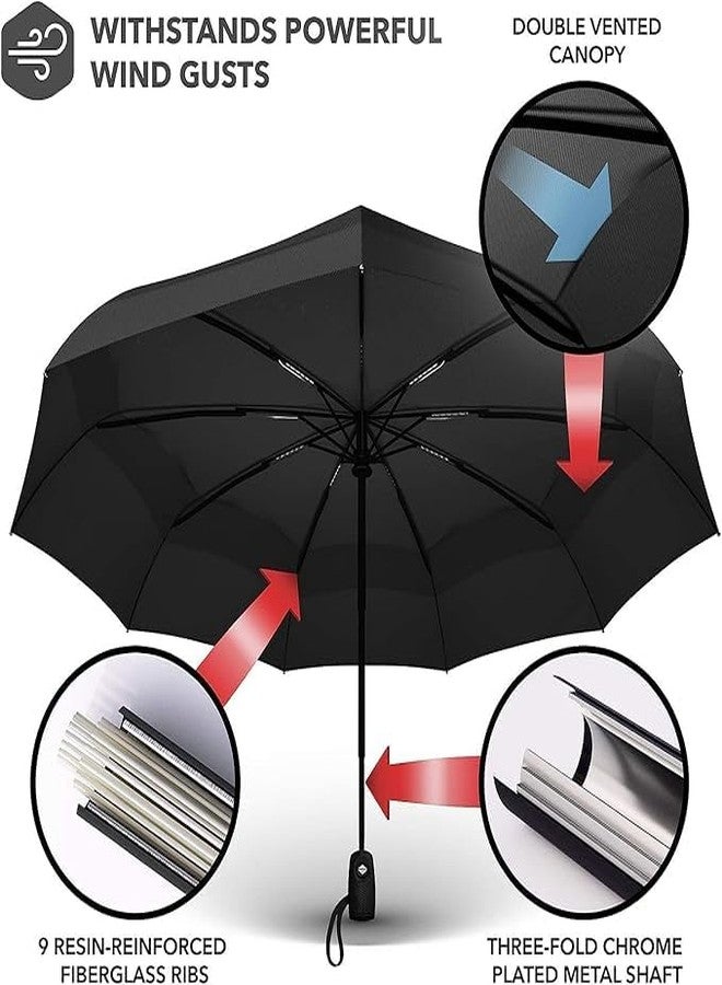 RGkJAS Auto Travel Umbrella - Windproof for Rain, Strong for Wind, Auto Open/Close Button, Perfect Car Umbrella for Men & Women (Black) - Image 4