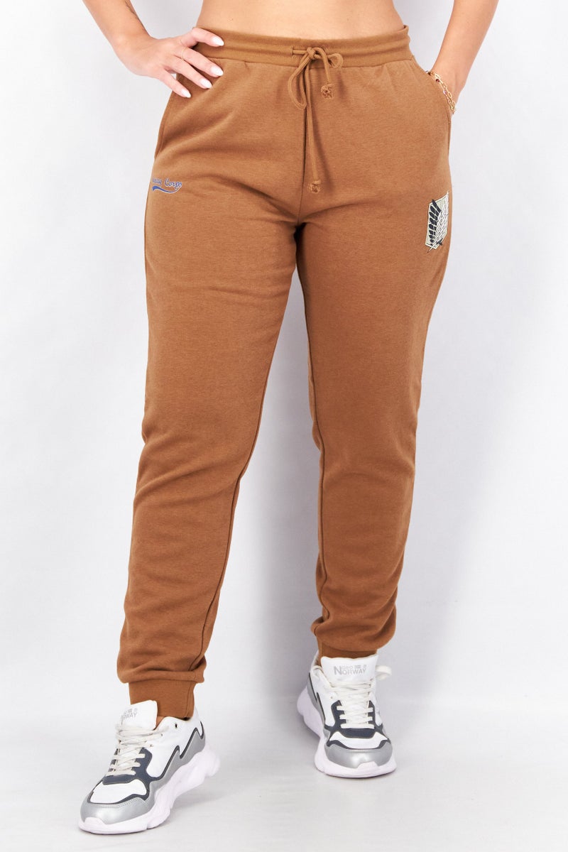 Attack on Titan سروال جوجر مزخرف بسحب للنساء، بني - Image 1